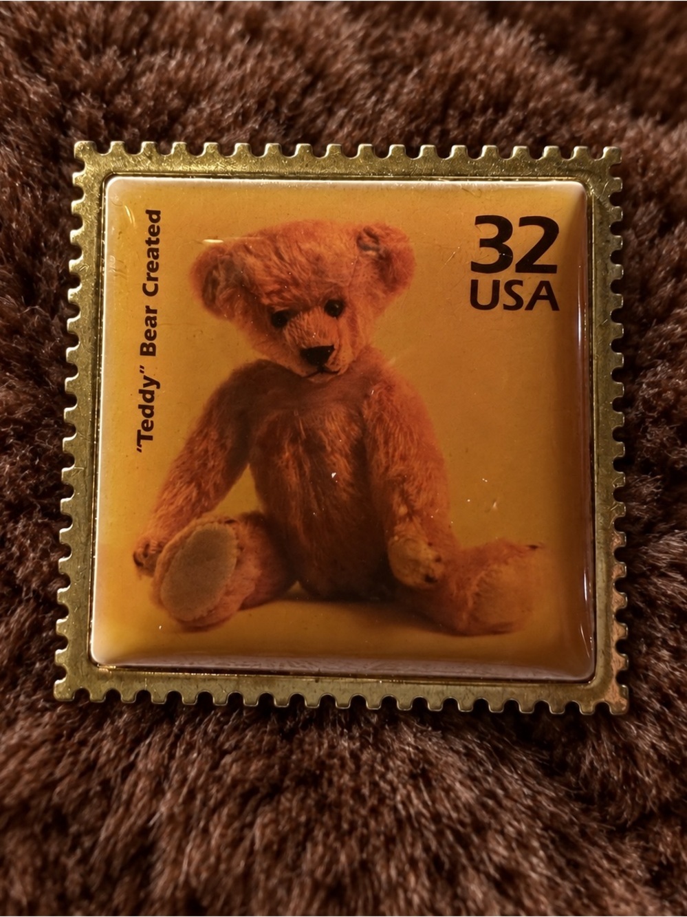 Teddy Bear Postage Stamp Pin